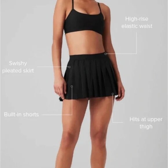 ALO Yoga Varsity Tennis Skirt, Black XXS - Picture 2 of 6